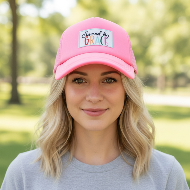 Ladies Trucker Hat- Saved By Grace