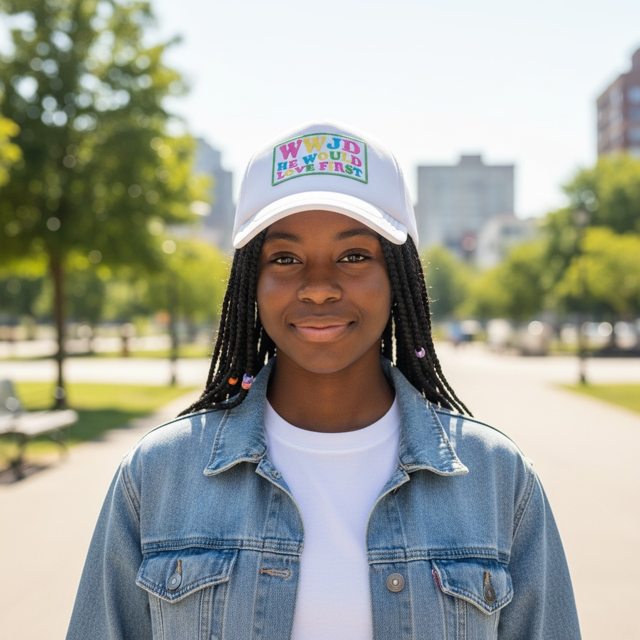 Ladies Trucker Hat- WWJD He Would Love First